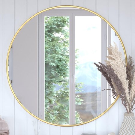 Flash Furniture 36" Round Gold Metal Framed Accent Wall Mirror HFKHD-6GD-CRE8-591315-GG